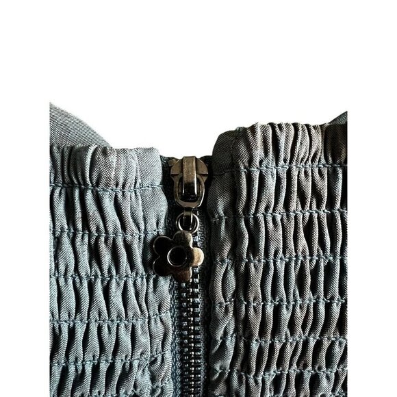 KIMCHI BLUE Womens Blue Jacquard Bow Detail CropTop, Adjustable Straps, Smocked - Picture 11 of 13